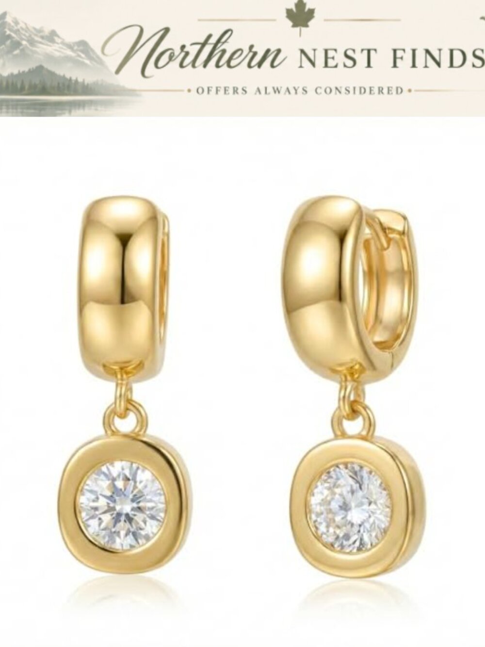 14k Gold Plated Chunky Hoop Dangle Earrings Hypoallergenic CZ
